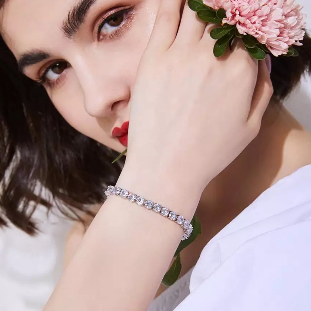 NEW 925 STERLING SILVER DIAMOND ROUND TENNIS BRACELET - Picture 6 of 6